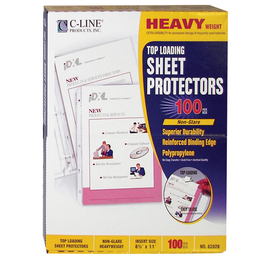 Heavyweight Polypropylene Sheet Protector, non-glare, 11 x 8 1/2, 100/BX, 62028