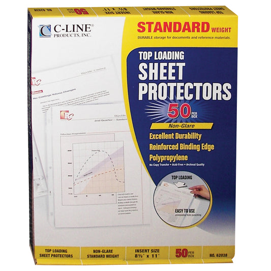 Standard Weight Polypropylene Sheet Protector, non-glare, 11 x 8 1/2, 50/BX, 62038